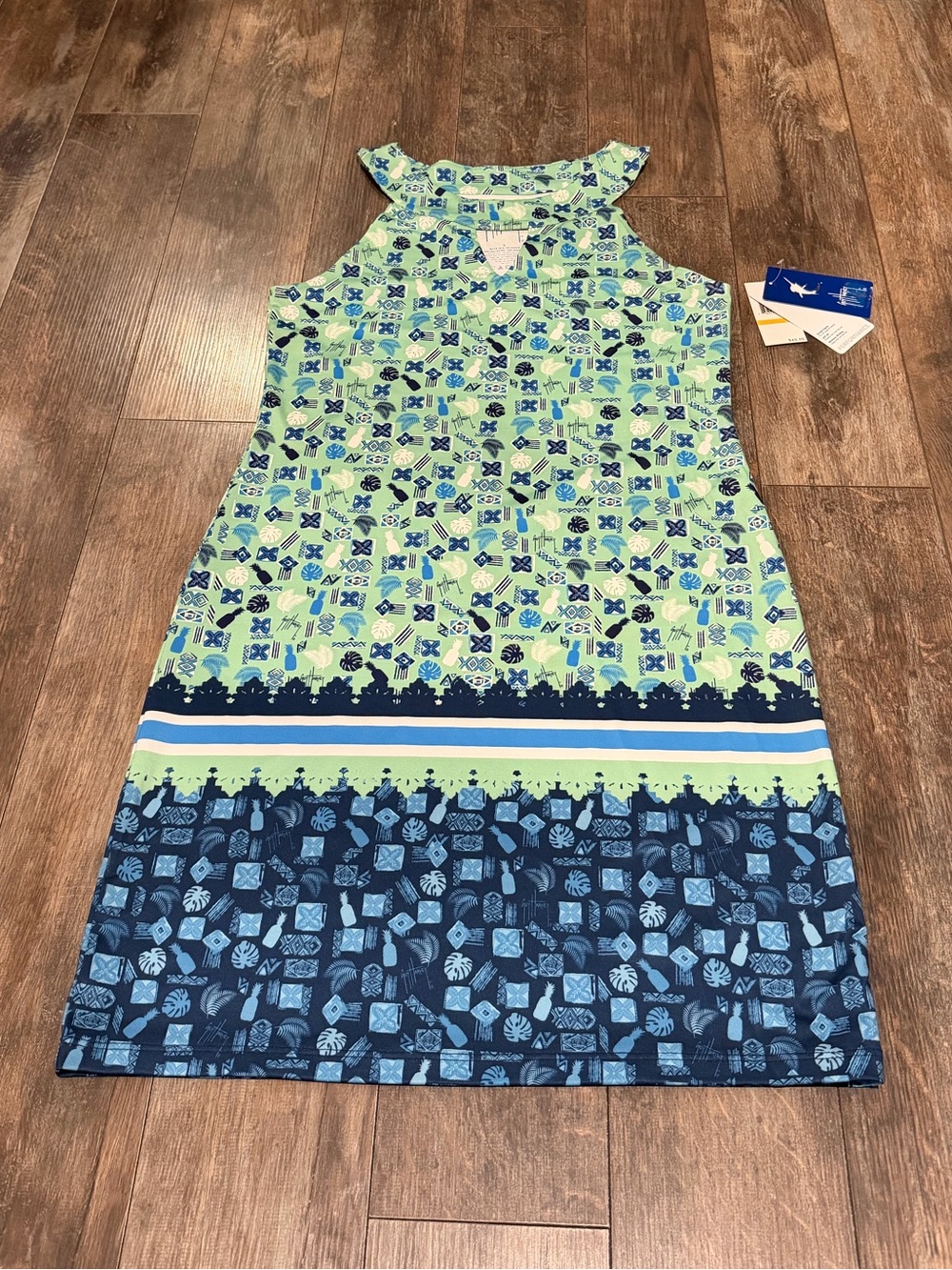 Guy Harvey Navy & Mint Sleeveless Casual Shift Dress